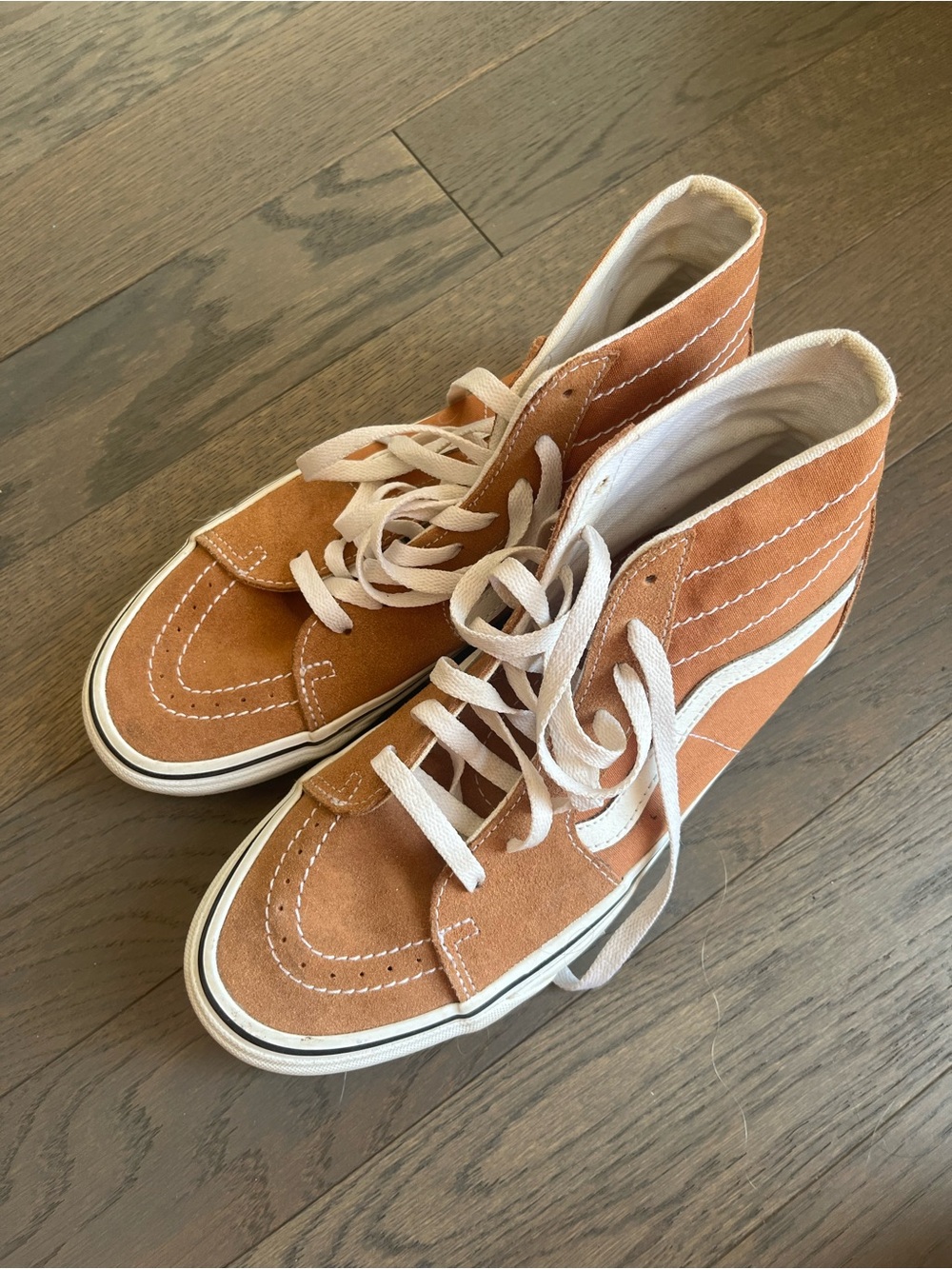 Vans Tan Suede High Top Sneakers with White Stripe